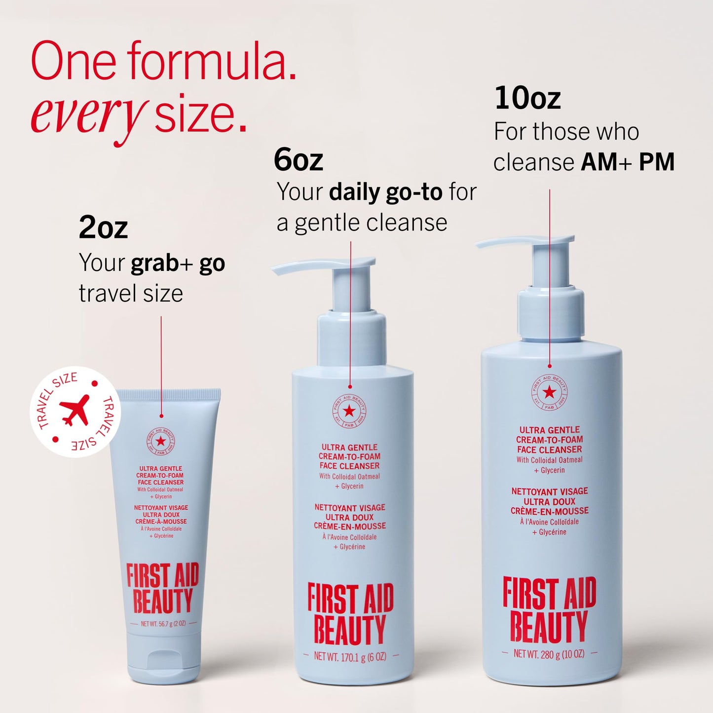 First Aid Beauty Ultra Gentle Cream-to-Foam Facial Cleanser, Fragrance Free Makeup Removing Face Wash with Colloidal Oatmeal & Glycerin, Sensitive & Acne-Prone Skin, 10 oz