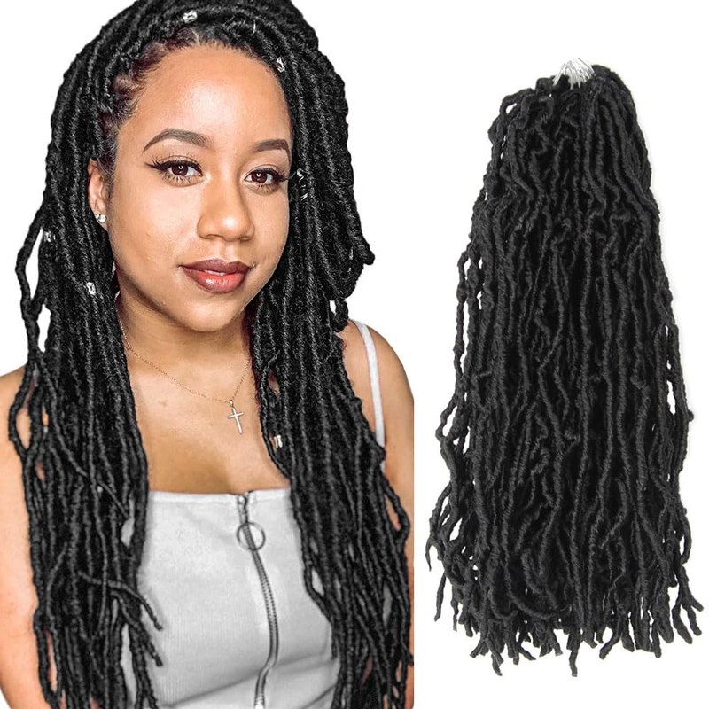 Niseyo Faux Locs Crochet Hair 18 Inch Soft locs, 6 Packs Short Crochet Locs Pre Looped Crotchet Straight Synthetic Hair Extensions (1B, Natural Black)