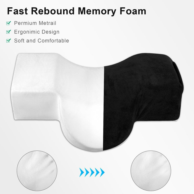 IMENE Lash Pillow for Lash Extensions- Memory Foam Lash Pillows with Neck and Back Support, Ergonomic Lash Bed Pillow with Velvet Pillowcase and Lash Organizer Pockets（Black）