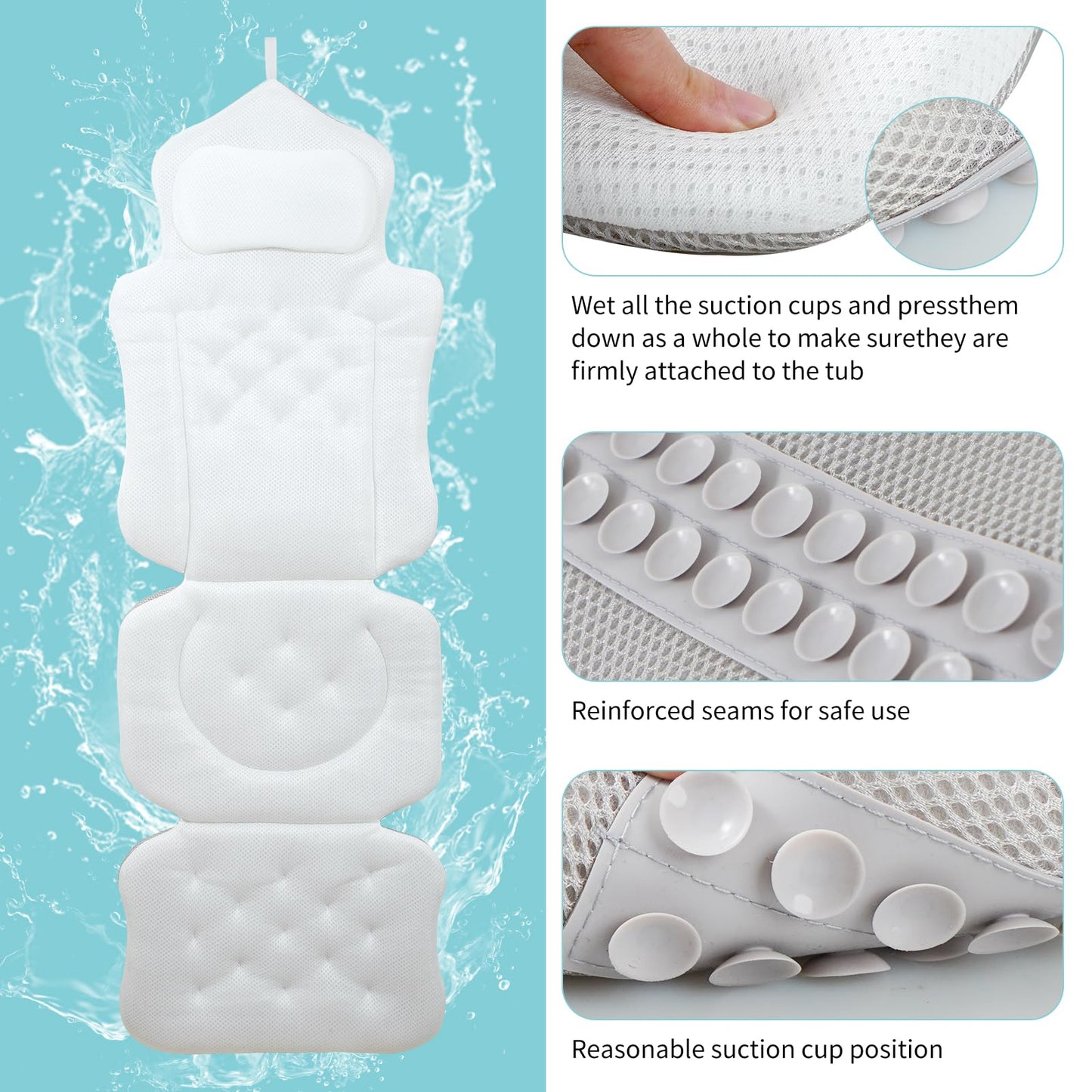 Full Body Bath Pillow for the Bathtub, Thick Bathtub Cushion with a Laundry Bag, Luxury Bathtub Pillow that Provides Support for the Head, Neck and Back, Measuring 51" x 17"