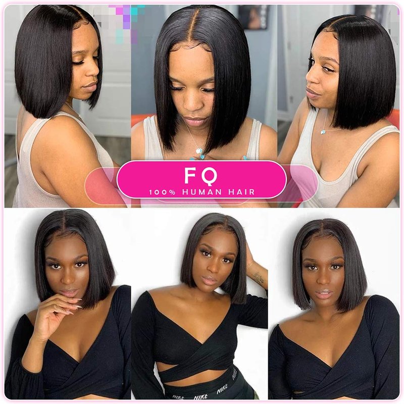 Brazilian Straight Hair Bundles with Closure(10 10 10 10+10) Straight Human 4 Bundles with Closure 10A Unprocessed Short Bob Virgin Hair 50g/bundle