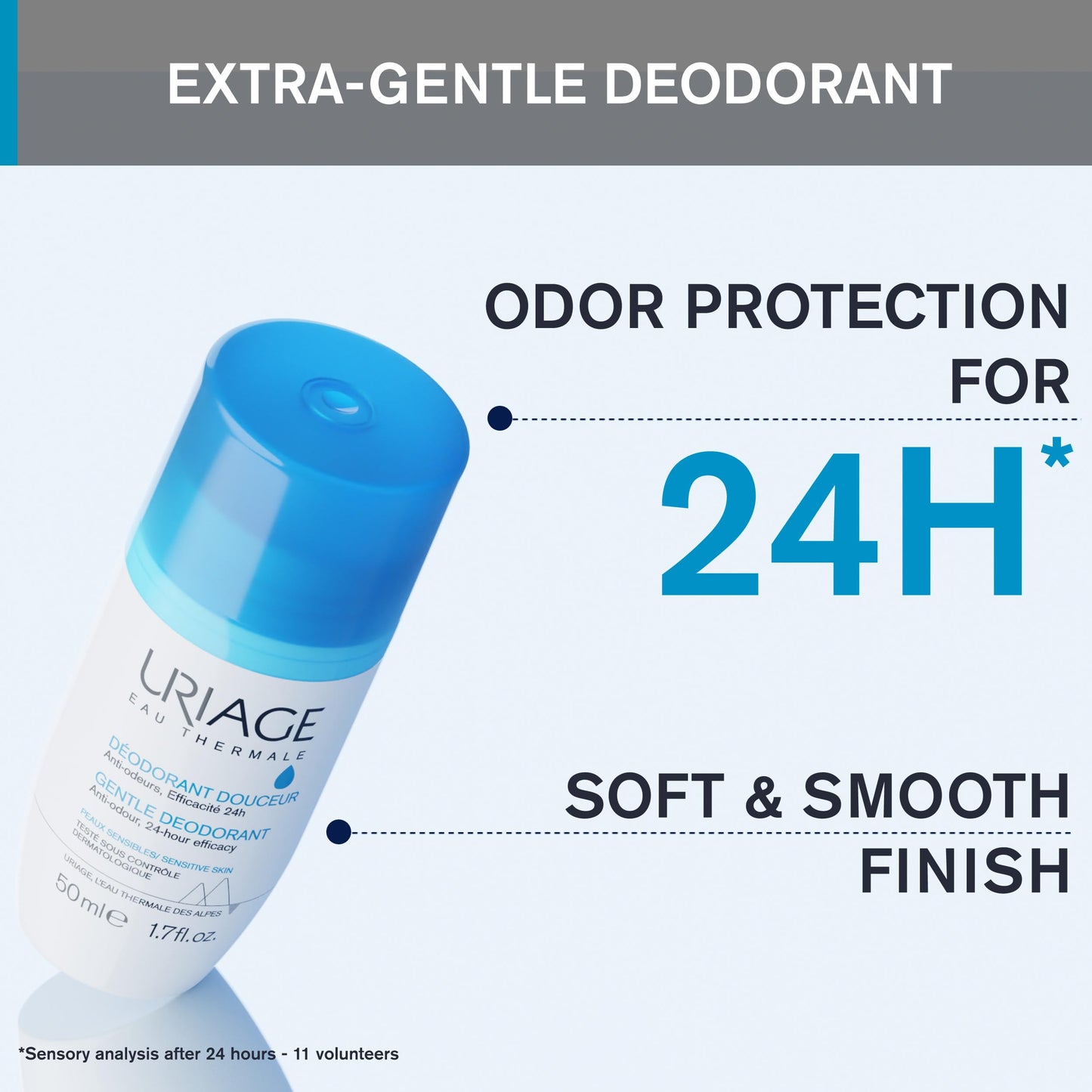 Uriage - Deodorant for Sensitive Skin 50ml, 1.69 oz- Daily Freshness - Aluminum-Free Formula - No alcohol - 24-Hour Odor Protection, Suitable for Sensitive Skin, No White Marks, Unisex Fresh Fragrance