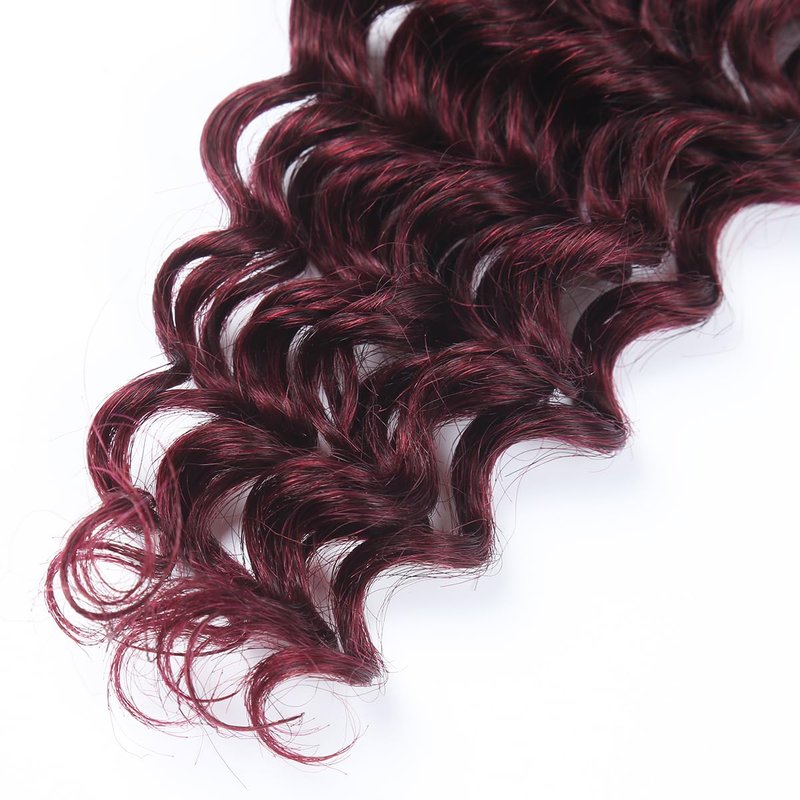 Human Braiding Hair - Deep Wave Curly Bulk Extensions for Boho Braids | 22 Inch Burgundy 100g Brazilian Virgin Hair