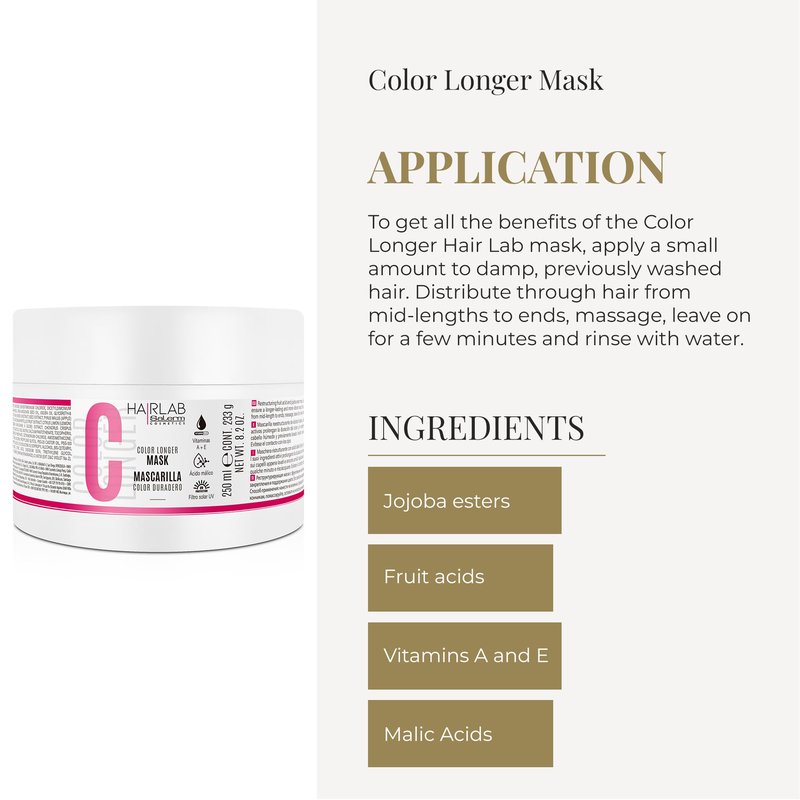 SALERM - Dyed, Bleached, or Gray Hair Mask - Color Longer Hair Lab - 250 ml - with Vitamins A and E - Seals and Maintains Color - Shinier Hair - Sulfate and Paraben-Free