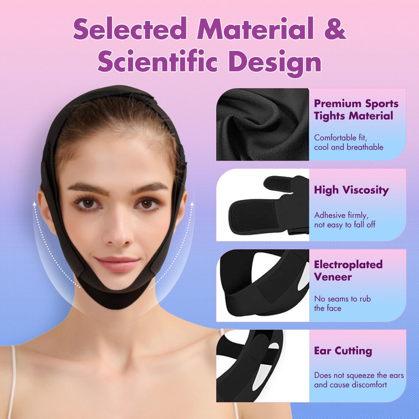 2 Pack Face Slimming Strap, Double Chin Reducer Band, Graphene V-Line Mask Chin Up Mask V Shaped Face Mask Chin strap for sleeping, V-Line Lifting Mask for Women, Medium, Black and Black