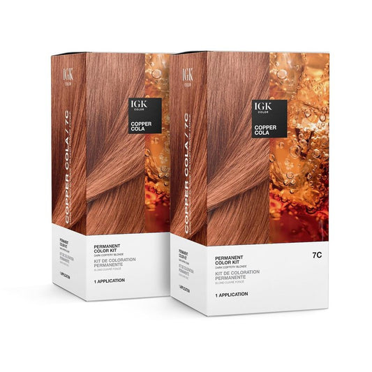 IGK Permanent Hair Color Kit | 7C Copper Cola - Dark Coppery Blonde | 100% Gray Color Coverage + Strengthen + Shine | Ammonia Free