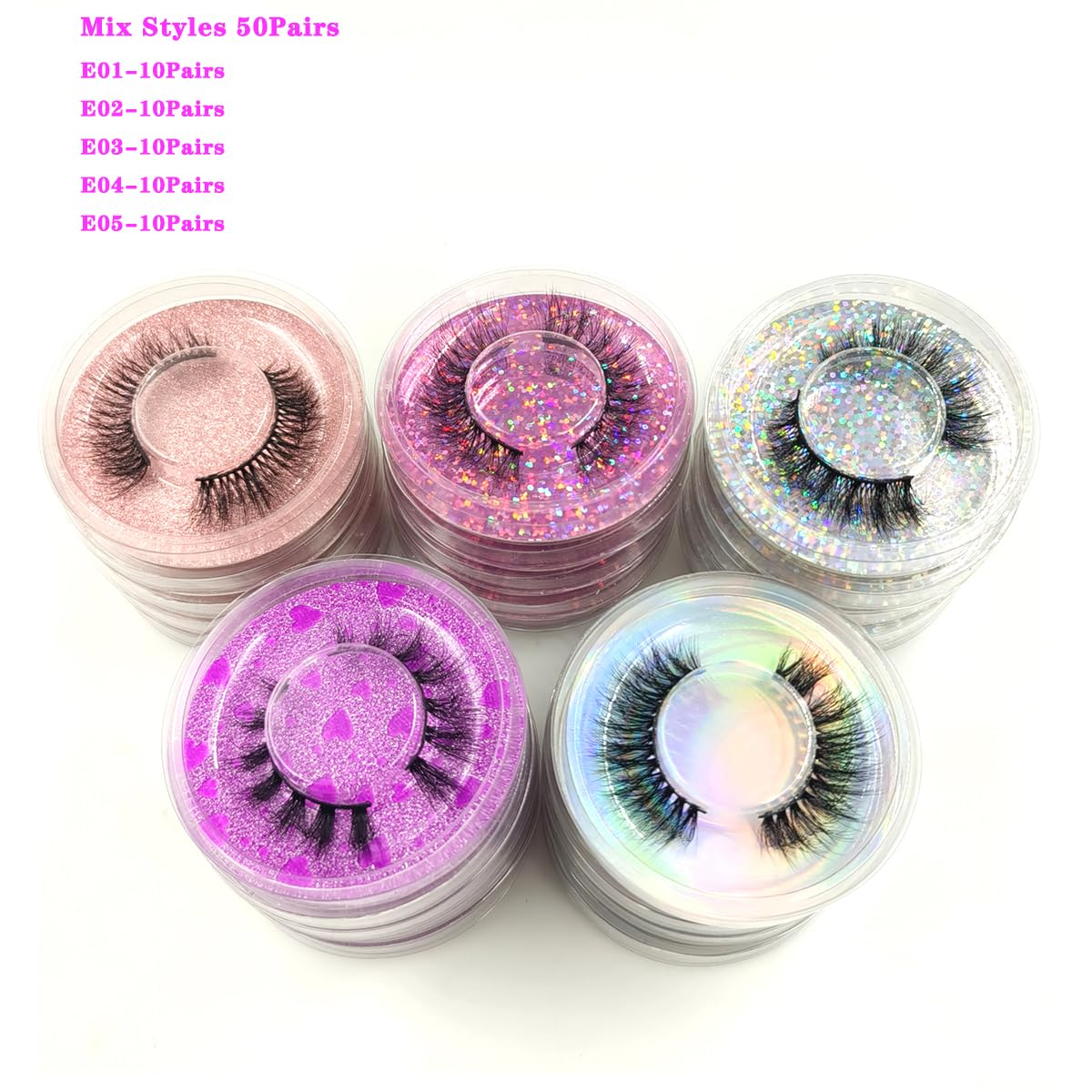 False Eyelashes Wholesale, 50 pairs Natural Look Eyelashes Mink Lash Pack Reusable Fluffy 12-14mm