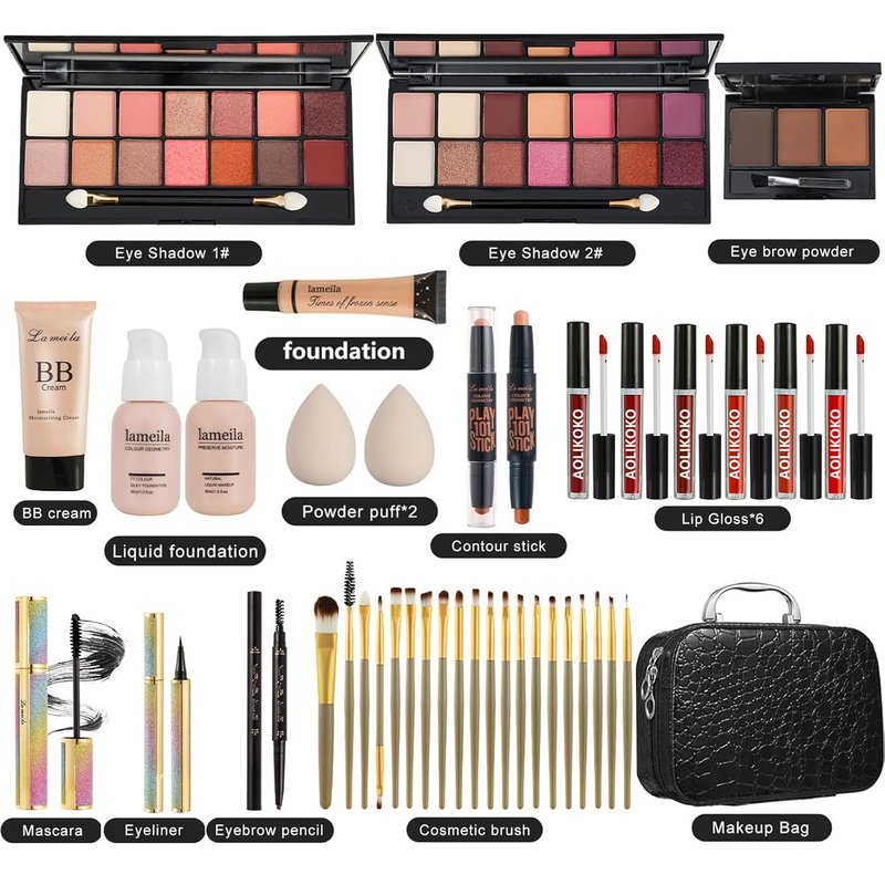 All-in-One Makeup Kit for Women - Complete Set with Eyeshadow Palette, Foundation, Lip Gloss & More | Perfect Gift for Christmas & Birthdays