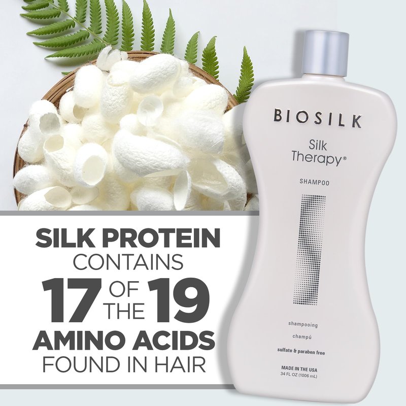 BioSilk Silk Therapy Shampoo, Gentle Hair Cleanser for Healthy, Shiny Hair, Conditions with Silk Proteins & Botanical Extracts, Sulfate-Free, Paraben-Free, Cruelty-Free, 34 Oz