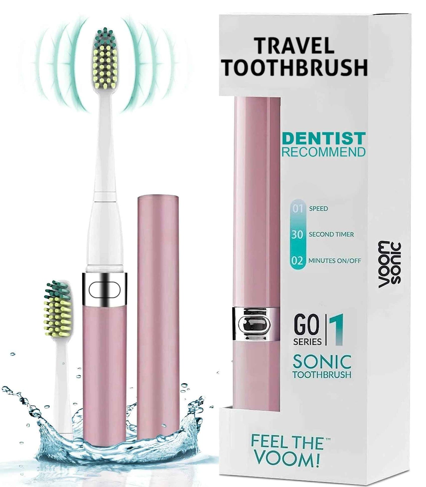 Voom Sonic 2-Pack Hers & His Go 1 Series Travel Electric Toothbrush (Rose Gold & Black), Travel Toothbrushes - Battery Operated Toothbrush for Adults & Kids, Dentist Recommended Toothbrush