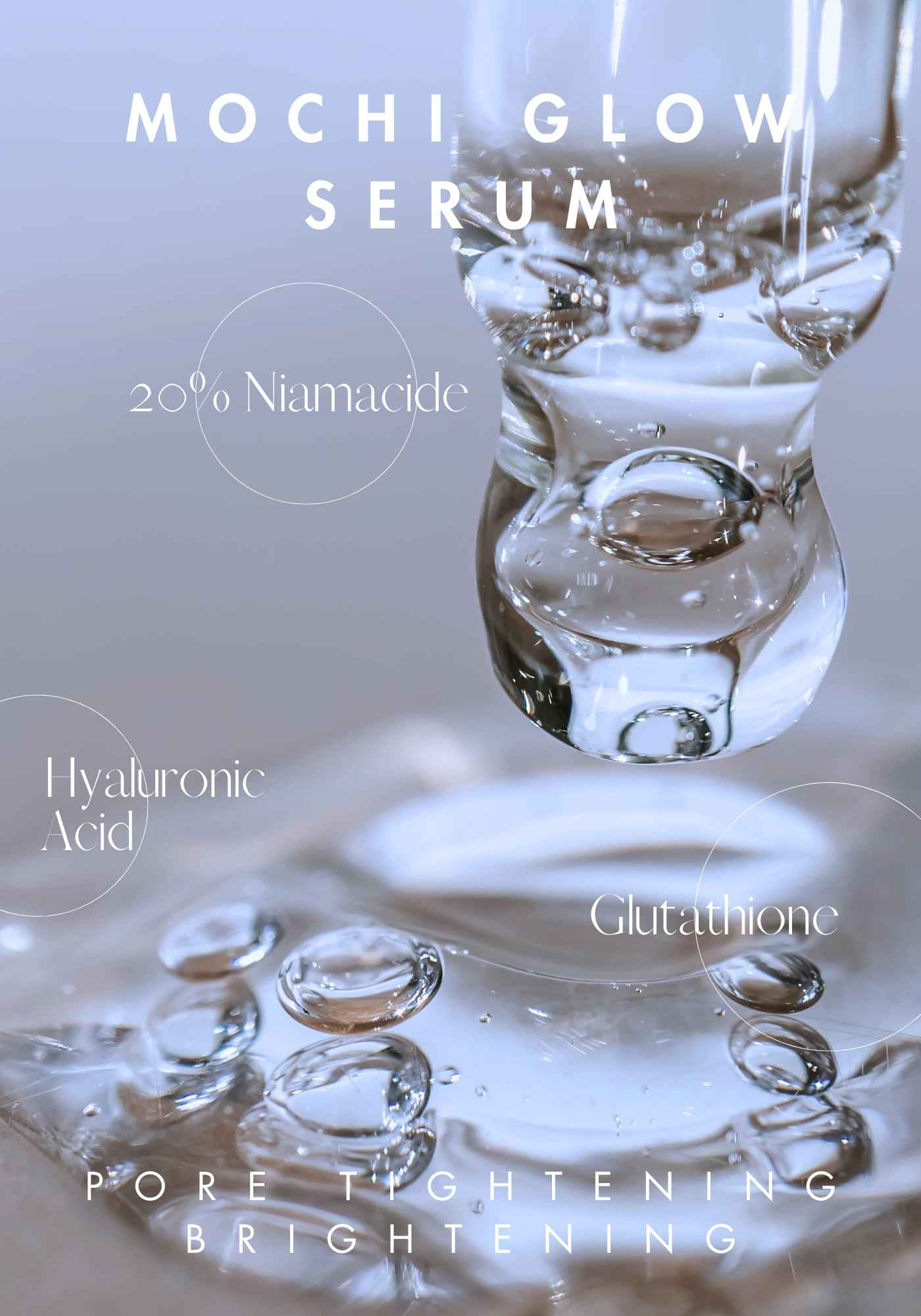 NOTHING FITS BUT Mochi Glow 20% Niacinamide Serum for Face, Pore Tightening & Brightening Skin Serum with Hyaluronic Acid & Glutathione for Dark Spots & Fine Lines, Korean Skincare (50ml/1.7fl.oz.)