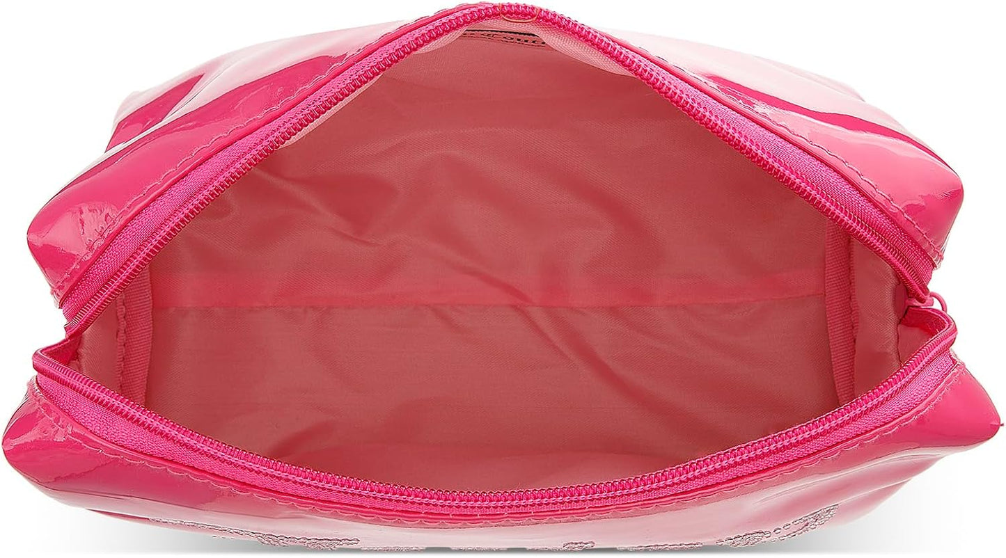 Juicy Couture Hot Pink Makeup Bag - Shiny Patent Organizer with Rhinestones | Travel Essentials