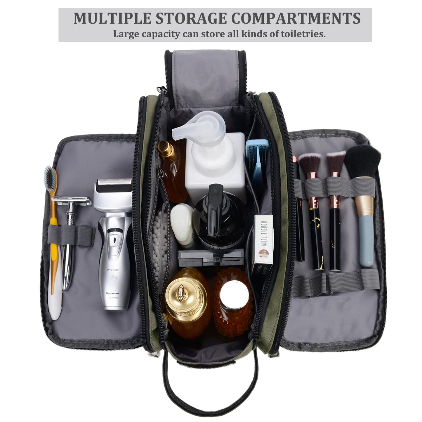 CROCOD Toiletry Bag for Men - Water-Resistant Oxford Travel Organizer Dopp Kit with Double Zippers, Padded Shaving Bag for Bathroom, Gym, Dorm - Multi-Function Cosmetic Storage Bag (Green)