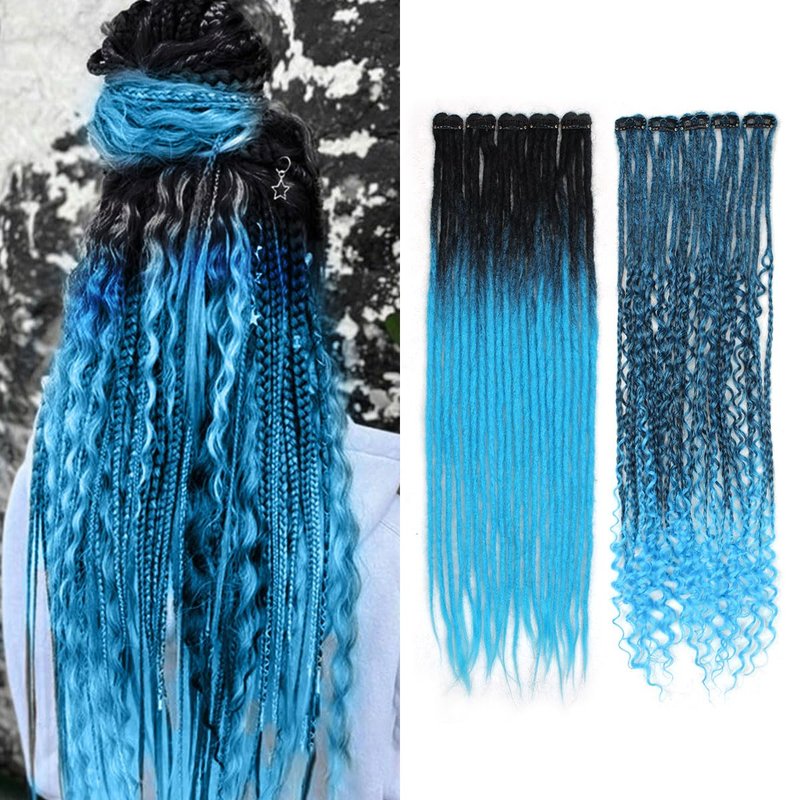 Clip-In Dreadlock Extensions - 24 Inch Synthetic Dreads for Women | 10 PCS Mixed Colors, Thin Straight 1B-Blue