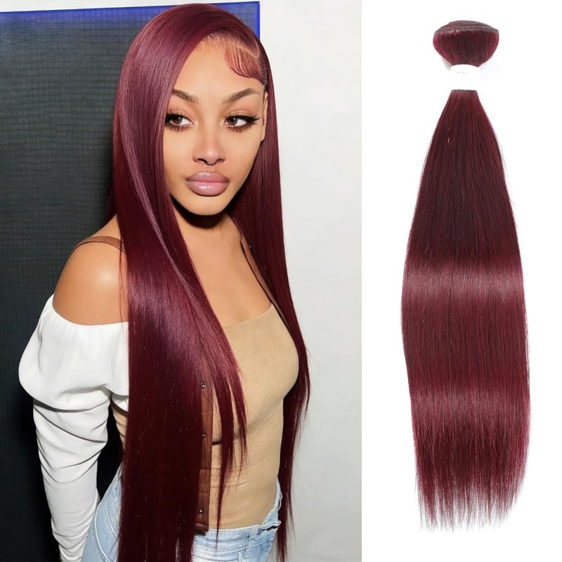 REMY HAIR Straight Human Hair Bundles 99J Burgundy Bundles 1 Bundle 16 Inches 100% Human Hair