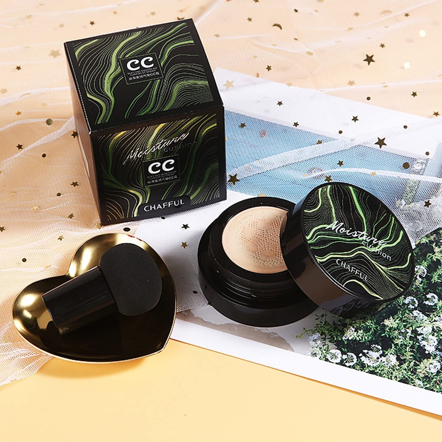 Air Cushion CC Cream Natural Foundation,PHOERA CC+ Cream Color Correcting Anti Aging Hydrating Serum &SPF 25+,PHOERA Primer, Kabuki Brush Foundation Makeup Sponge(#04Buff Beige CC+140 Buff Beige)