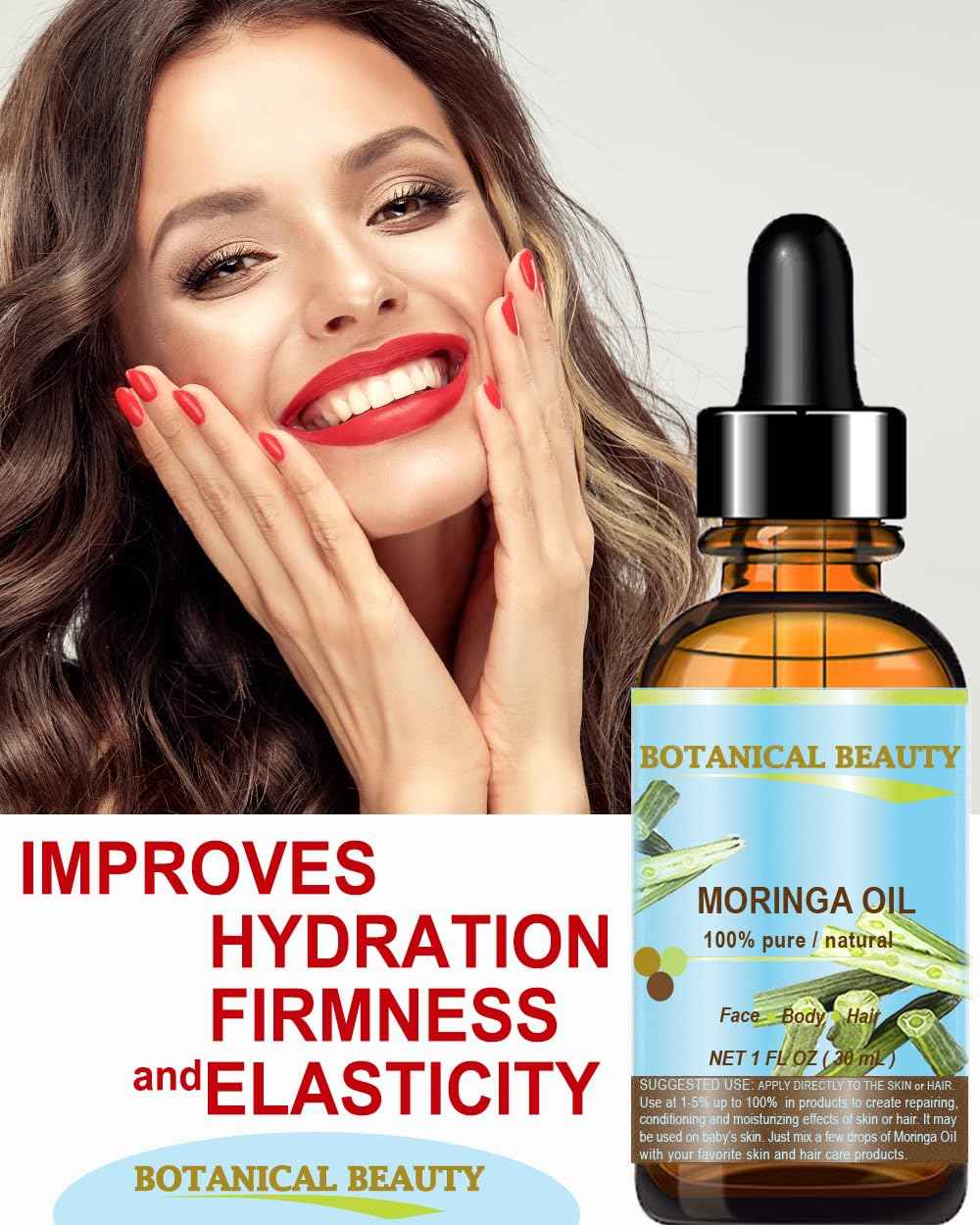 Botanical Beauty‎ Moringa Oil 100% Pure Natural Undiluted Cold Pressed Carrier Oil. 1 Fl.oz.- 30 ml. for Face Skin, Hair, Lips, Nails. Rich in Vitamin C, Vitamin E