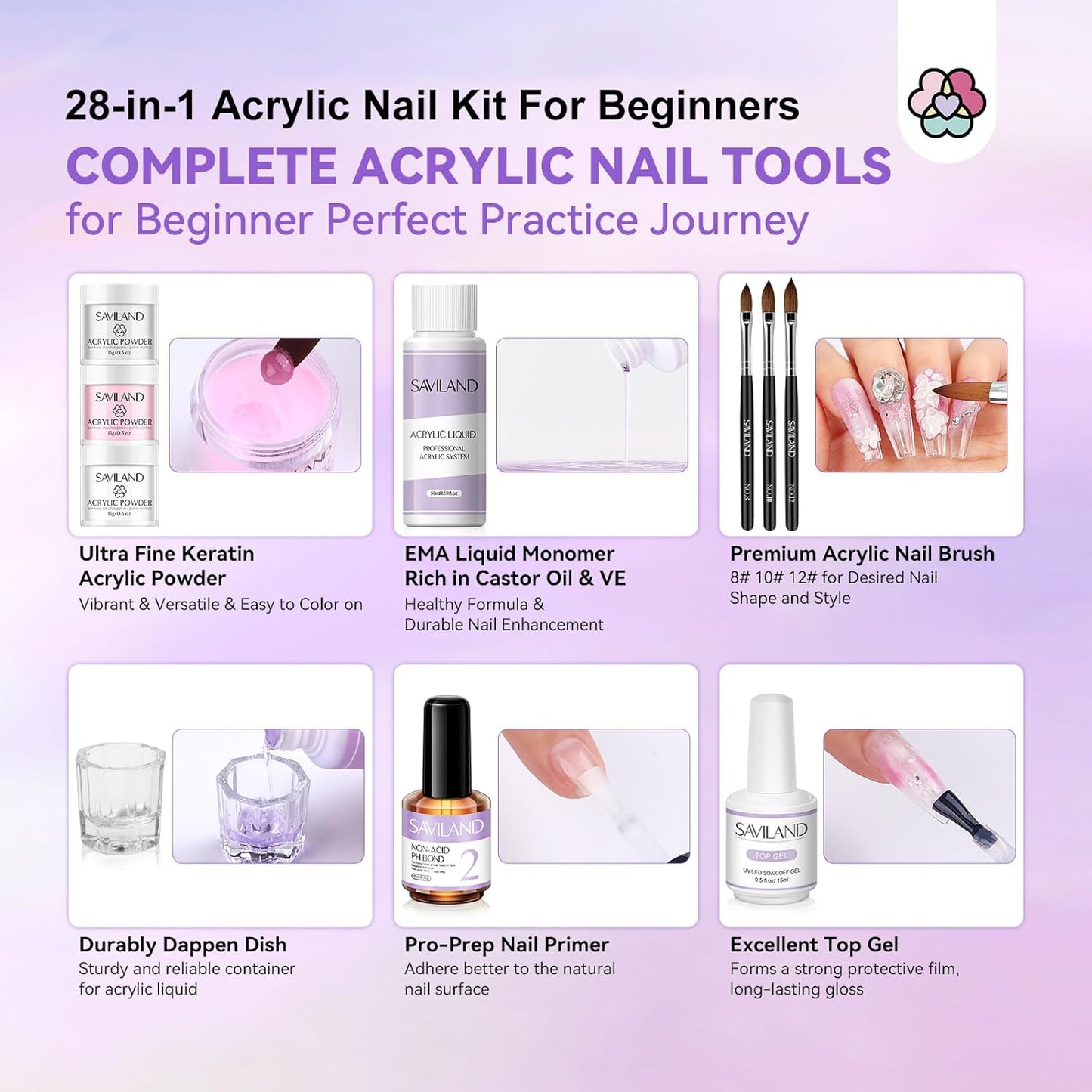 Acrylic Nail Kit for Beginners - Complete Set with Drill, Glitter Powder & 100 Nail Tips | DIY Home Manicure