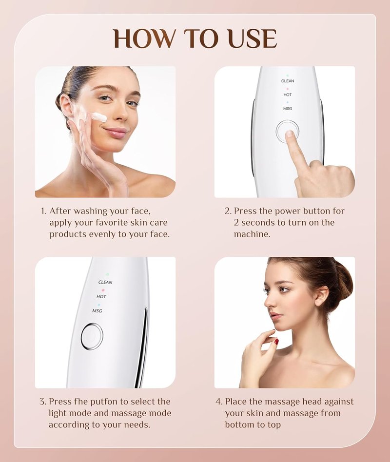 Galvanic Facial Machine - 7 Color Red Light Therapy Tool for Wrinkles & Double Chin | Vibrating Massager, White
