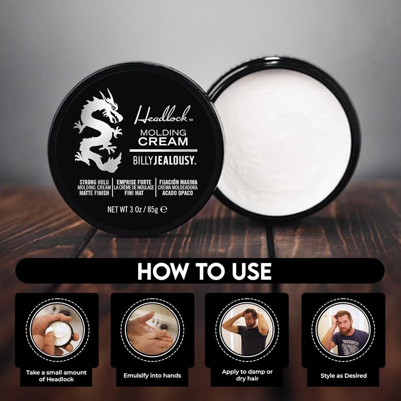 Billy Jealousy Headlock Hair Molding Cream - Strong All-Day Hold, Natural Matte Finish | 3 Ounce