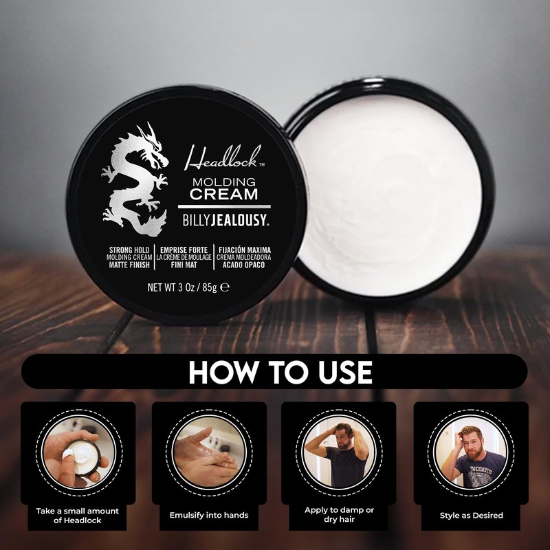Billy Jealousy Headlock Hair Molding Cream, Hair Styling Cream for Men with Strong All-Day Hold, Natural Matte Finish Styling Agent for All Lengths, 3 Ounce