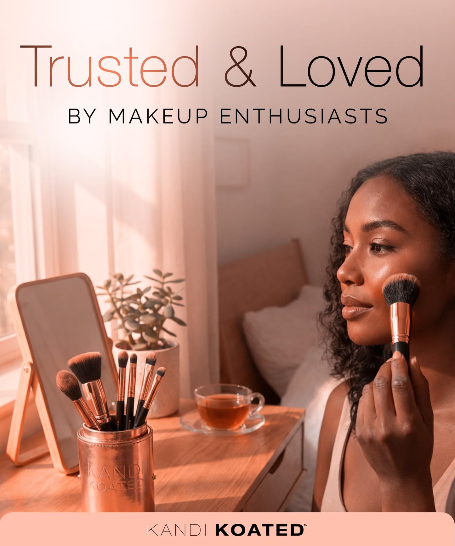 7-Pieces Makeup Brush Set with Faux Leather Travel Case (Rose Gold) - Synthetic Makeup Brush Kit with Daily Affirmations by Kandi Burruss - Cruelty-Free, Beauty & Makeup