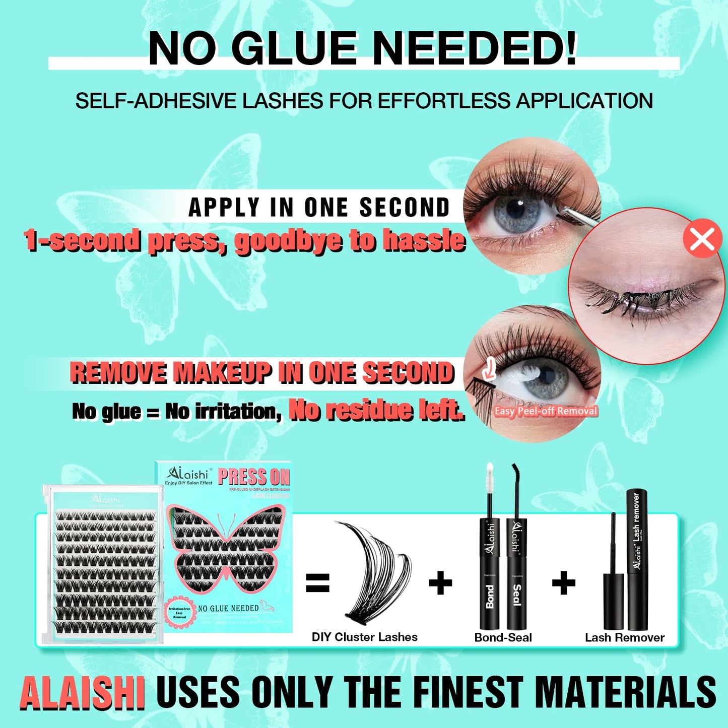 AILAISHI No Glue Needed Lashes, Self Adhesive Eyelashes, DIY Lash Cluster Extensions Kit 10‑18mm,120pcs Fluffy D Curl Soft Natural Lashes with Tweezers–Fake Cat Eye Wispy Individual Clusters 1-5-L