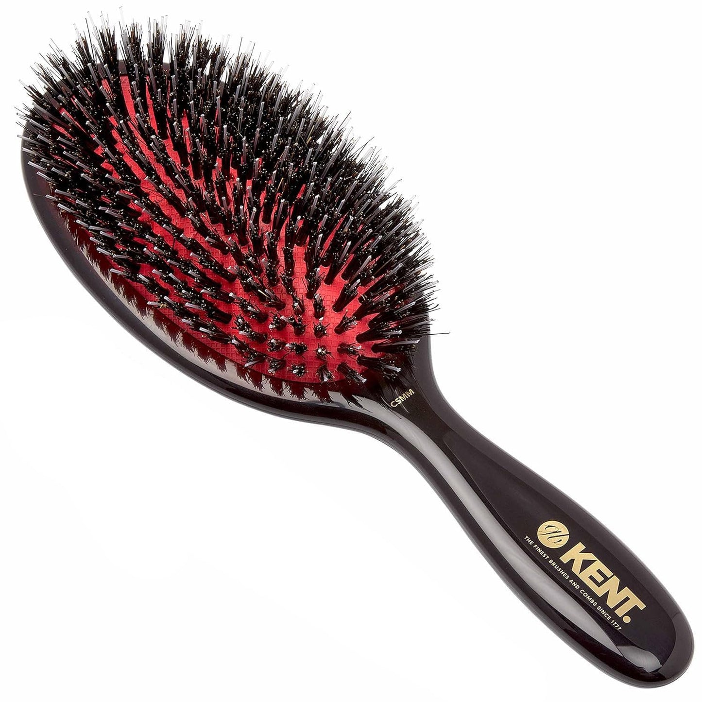 Kent CSMM 7.75" Classic Shine Medium Oval Cushion Straightening Brush - Natural Black Boar Bristle Hair Brush with Nylon Quills - Shine Hair Brush and Scalp Scrubber for Shoulder to Mid Length Hair