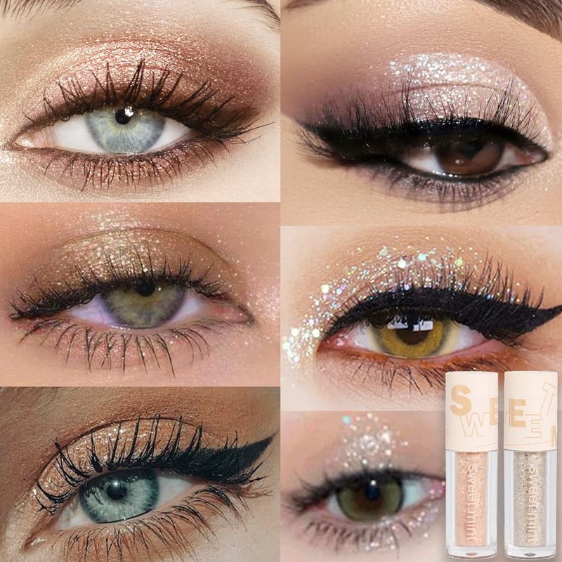 Liquid Sparkling Glitter Eye Shadow Sticks - Crystal Silver & Gold Shimmer Eyeliner | Waterproof Quick-Drying Makeup