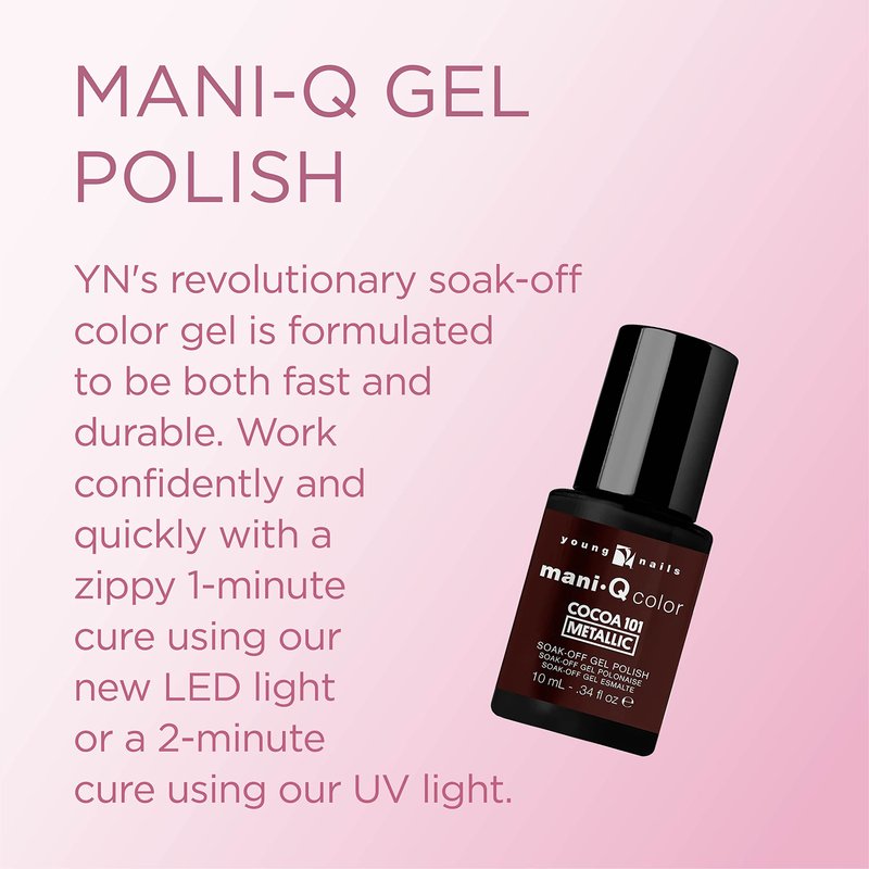 Young Nails Mani-Q Gel Polish Top Coat - Soft Gel Nail Polish for Natural Nails, Nail Enhancements, Builder Gel, Fast Curing LED/UV Soak-Off Gel, Use w/Color Gel & Base Coat, 1/3 oz, Top Coat