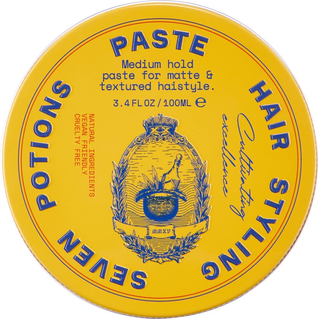 SEVEN POTIONS Men’s Hair Styling Paste — Medium, Flexible Hold with No Shine — Water-Based, Natural, Vegan & Cruelty-Free — Easy Restyle, No Shine — Alternative to Hair Putty, Clay Pomade — 3.4 fl oz