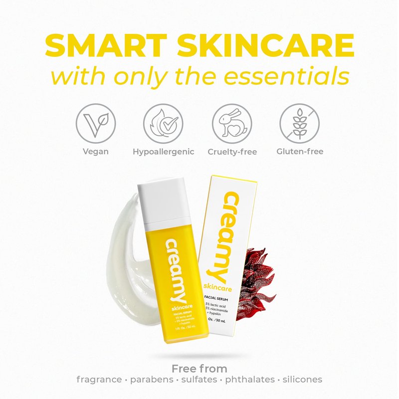 Creamy Skincare Hydrating 5% Serum, Moisturizing Face-Exfoliator with 5%, 5% Niacinamide, and Hypskin, Face Serum for Dry and Dull Skin, Gentle on All Skin Types, 1 fl oz/ 30mL