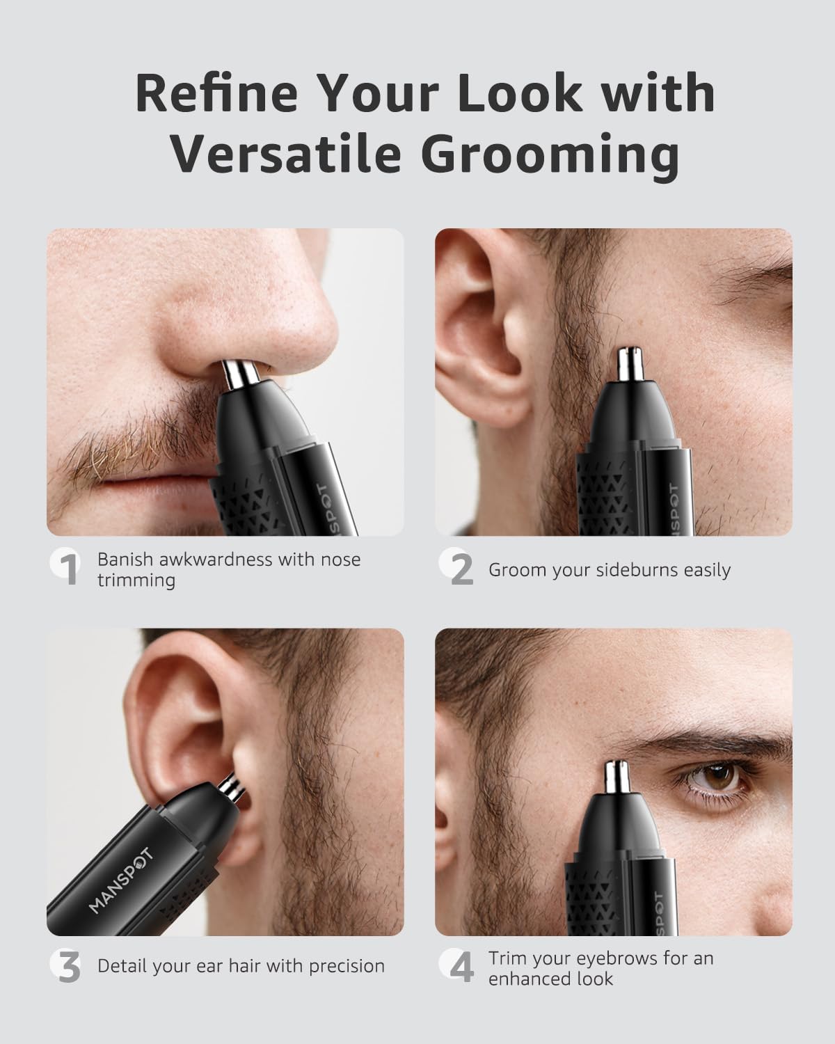 Nose & Ear Hair Trimmer for Men - 10000 RPM Electric Trimmer with Vacuum System | IPX7 Waterproof, USB-C Charge, 90min Runtime