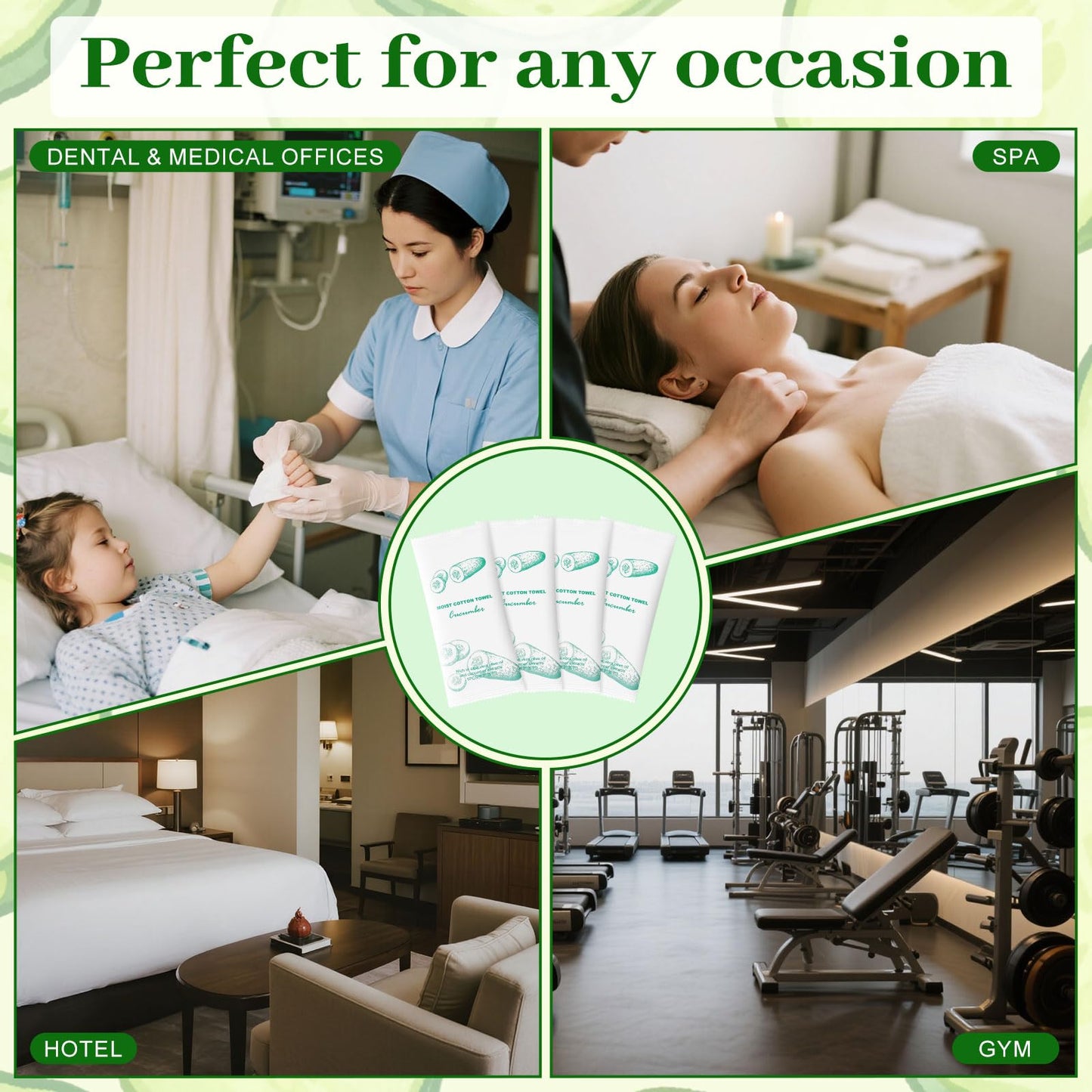 Moist Cotton Towel Bulk Moist Towelettes Individually Wrapped,White Towel Services,Refreshment Pre Moistened Towels for Dentist Travel Sport Party Hotel 100，Cucumber