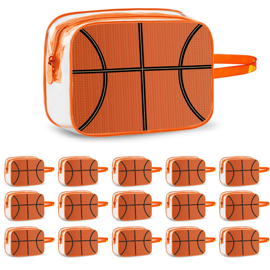 Lebaley 16PCS Basketball Cosmetic Bag - Basketball Snack Bags for Team,7x5.5x7'' Basketball Goodie Bag,Basketball Team Gifts for Player,Waterproof Clear PVC Zippered Toiletry Carry Pouch for Travel