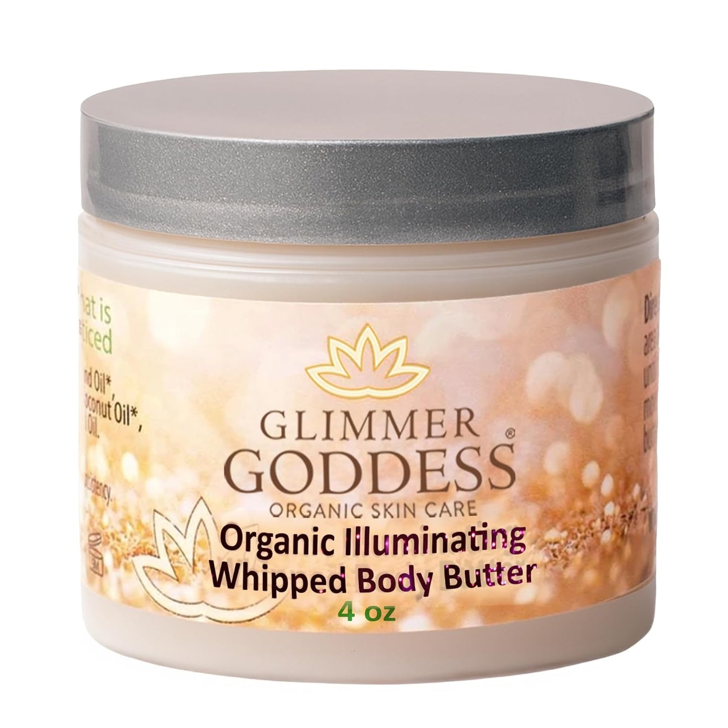 Glimmer Goddess Shimmer Body Butter - Organic Whipped Shea for Hydration & Silky Glow | Gold, 4 oz