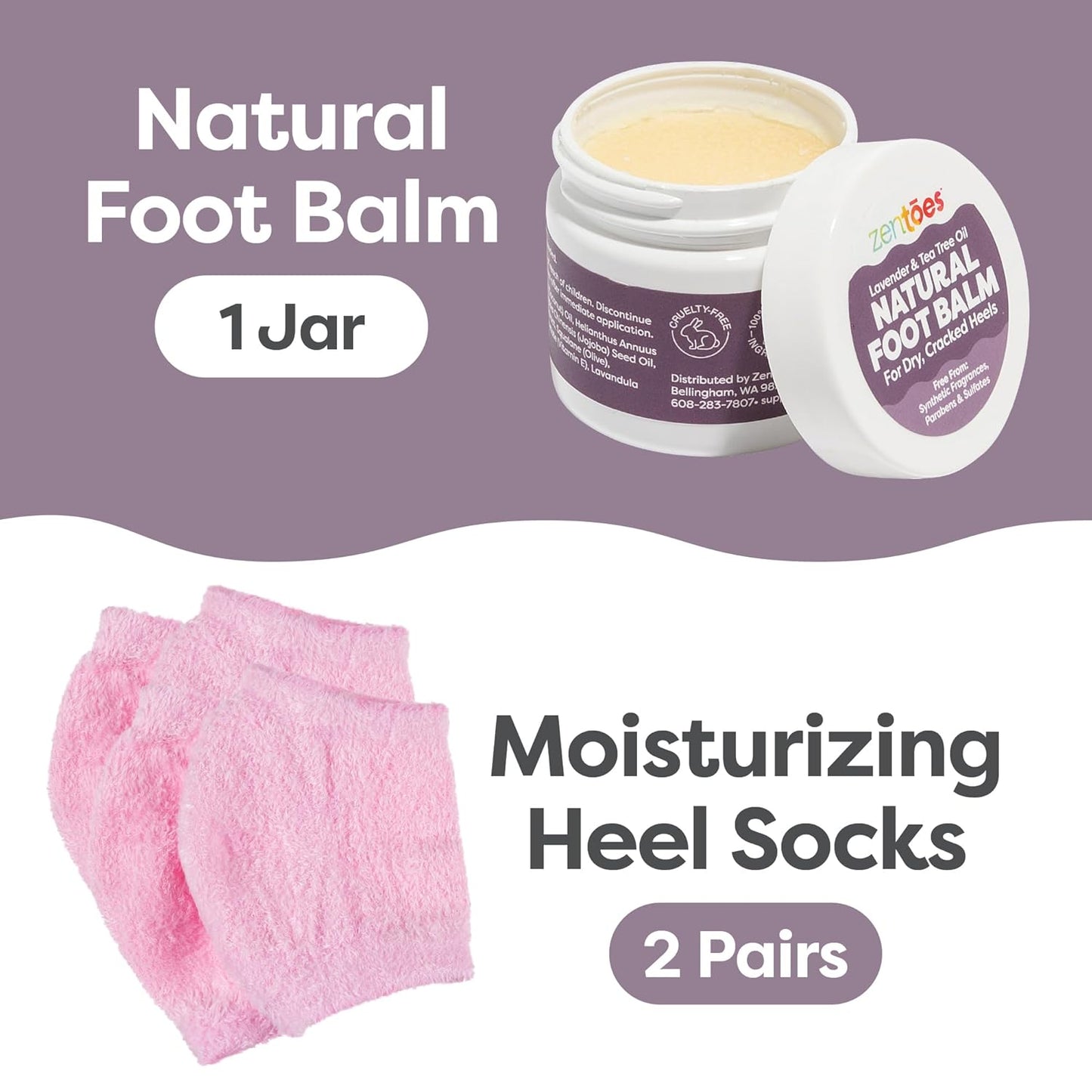 Moisturizing Heel Socks with Natural Hydrating Foot Balm Bundle | Fuzzy Pink Home Pedicure Gift Set
