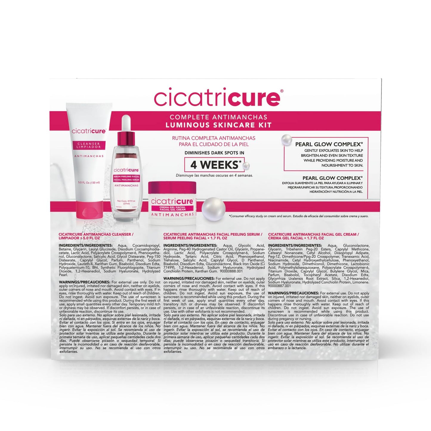 Cicatricure Antimanchas Skin Care Kit: AHA & PHA Exfoliating Face Wash, Brightening Serum, and Moisturizing Gel Cream - Dark Spot Reduction, Enhanced Glow, Paraben & Sulfate-Free