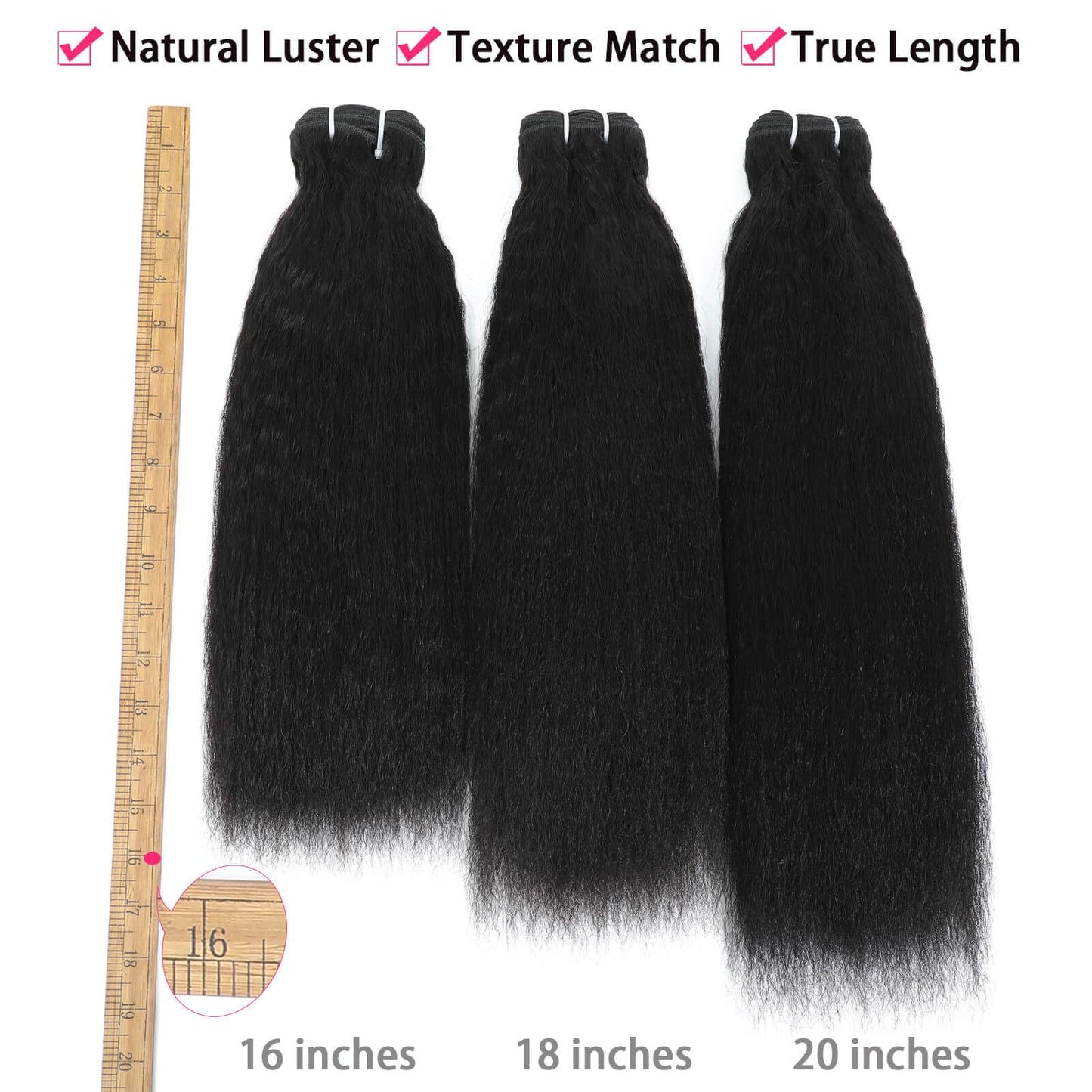 Kinky Straight Bundles Human Hair Yaki Straight Bundles 100% Unprocessed Brazilian Virgin Remy Hair for Black Women Natural Black Color (16 inch)