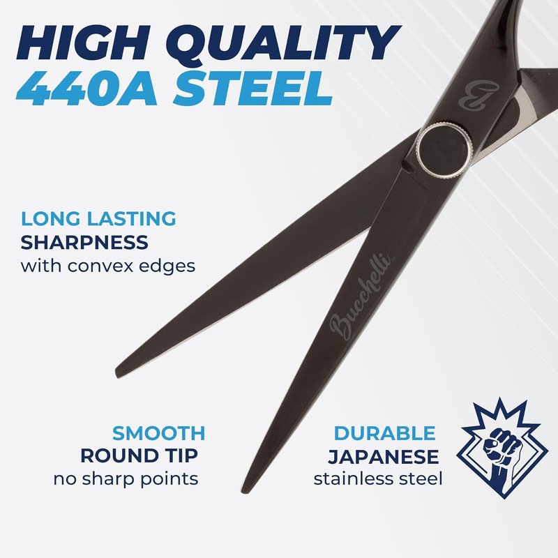 Professional 7-Inch Hair Cutting Scissors | Japanese 440A Barber Shears with Adjustable Tension Knob - Black Finish