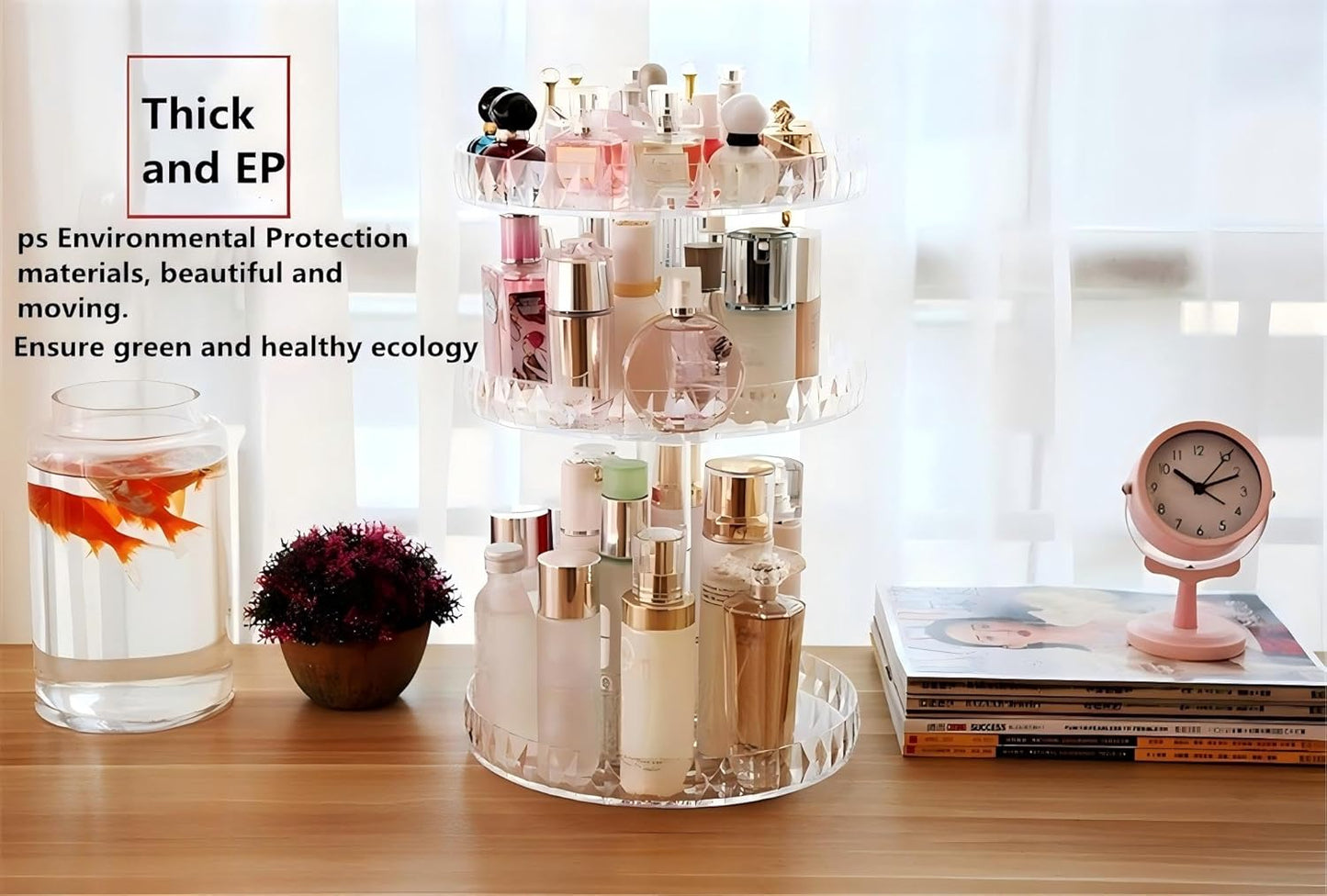 Diamond Pattern Perfume Organizer - 360° Rotating Acrylic Cosmetic Storage Box | Desktop Skincare Dresser