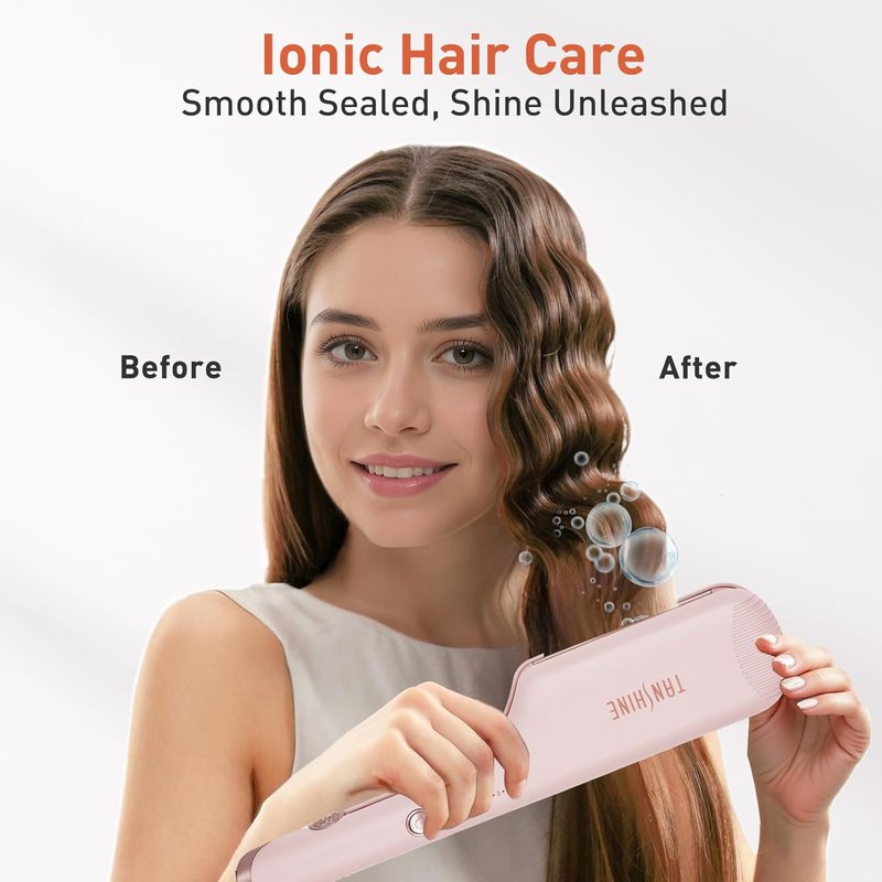 TANSHINE Curling Iron - 1.25 Inch Dual Barrel Ceramic Hair Waver for Beach Waves | Ionic Anti-Scald, Adjustable Temp, Pink