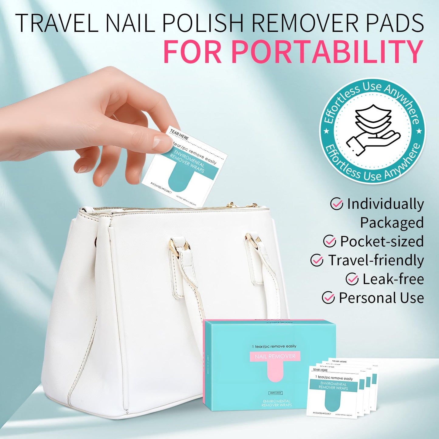 LZXLUKGIR Nail Polish Remover Wipes,200 Pack Individually Nail Polish Remover Pads with Tools,Portable Fingernail Travel Kit,Quickly removedor de gel para uñas for Salon Home