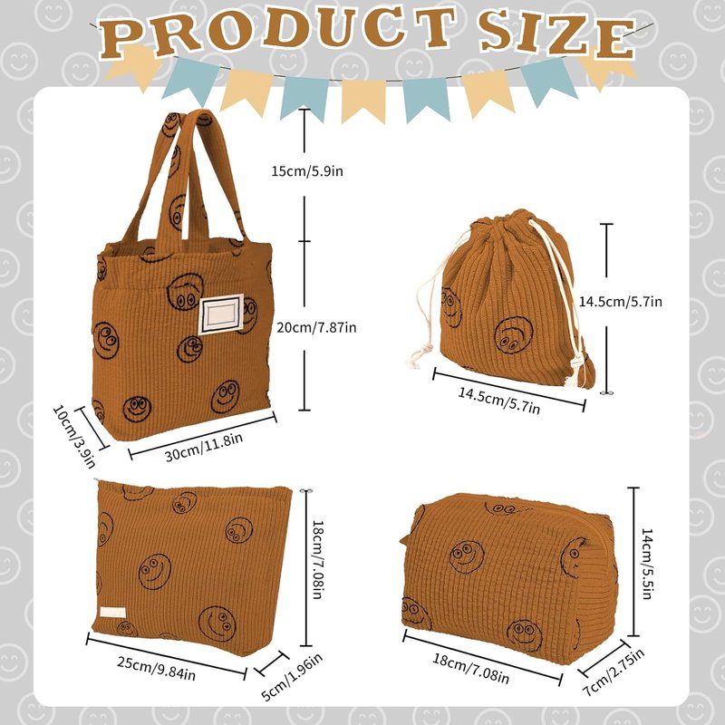 Corduroy Cosmetic Bag Set - 4 Pcs Aesthetic Toiletry Organizer | Small Drawstring Makeup Pouch