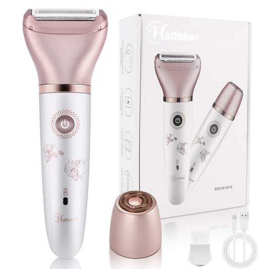 Electric Razors for Women - Painless 2-in-1 Shaver for Women Hair Remover for Face, Legs and Underarm Wet & Dry, Portable Bikini Trimmer, Lady Hair Removal with 2 Trimmer Heads- Micro USB Recharge