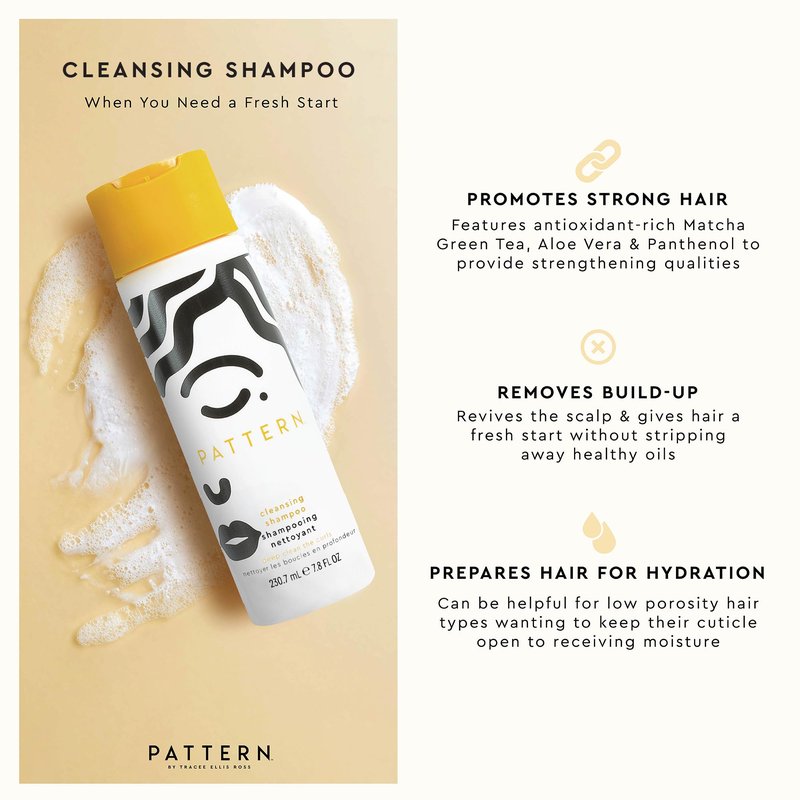 PATTERN Beauty by Tracee Ellis Ross Cleansing Shampoo w Aloe and Matcha Green Tea for Curly Hair, Get the Benefits of Clarifying Shampoo