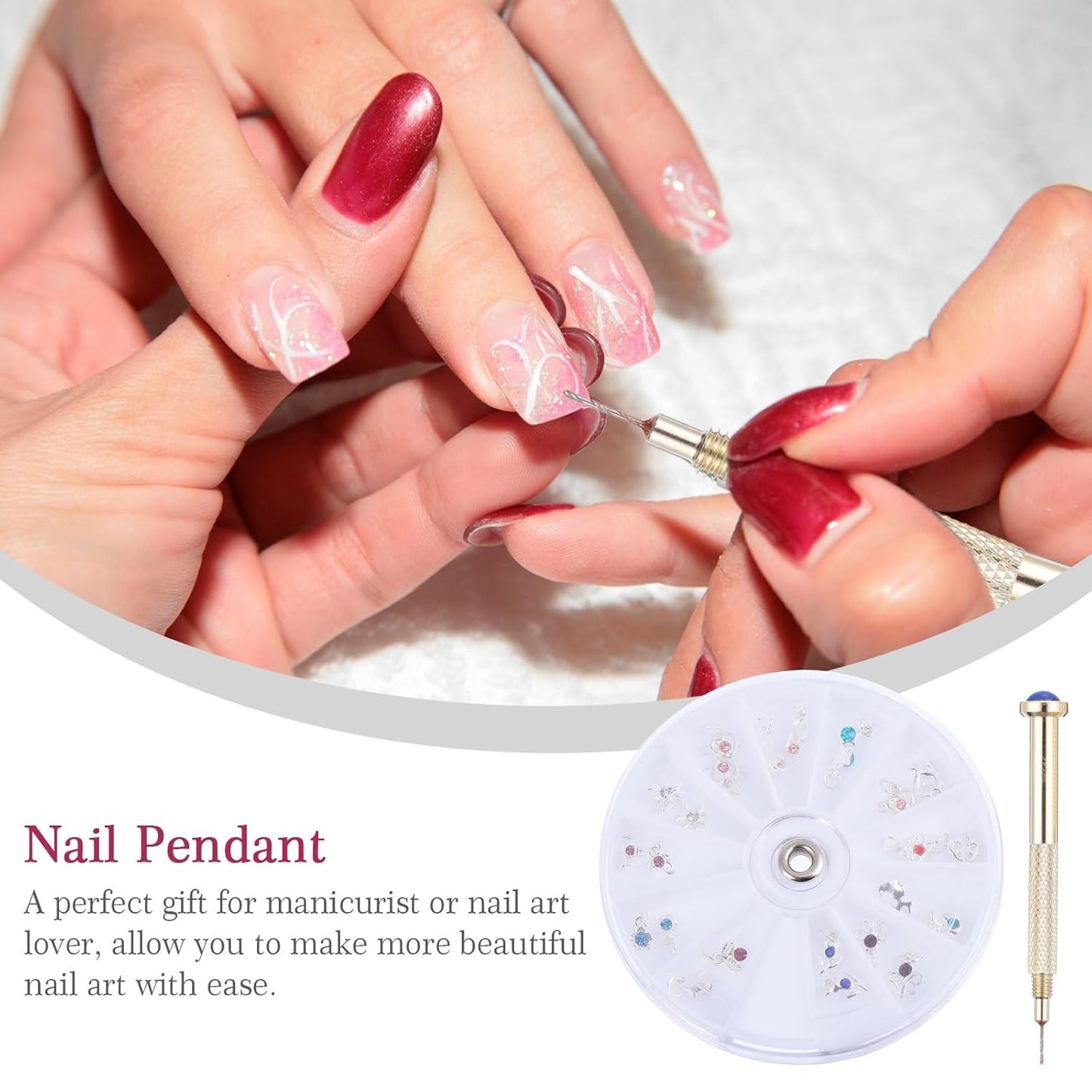 FRCOLOR 48 Pcs Dangle Nail Piercing Charms Set - Nail Piercing Tool & Alloy Jewelry for Art | Home & Salon Use