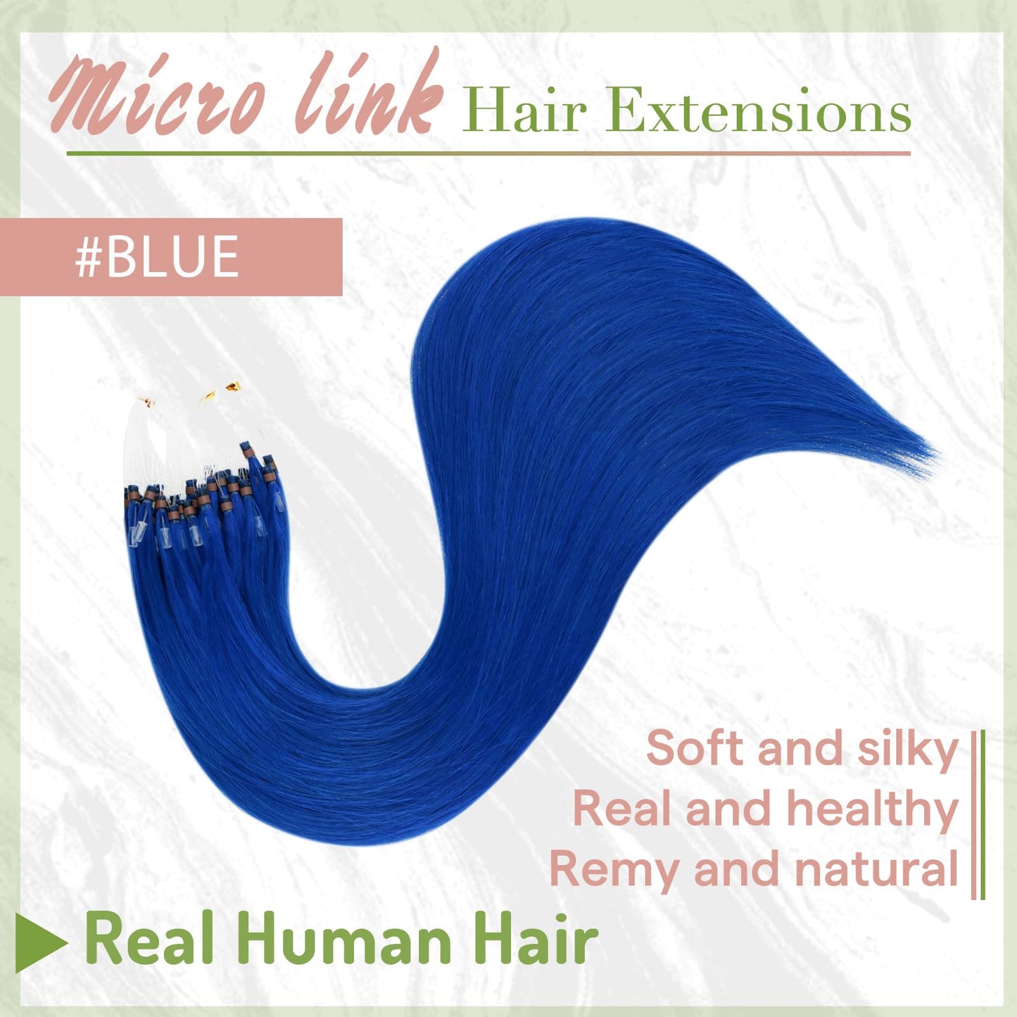 RUNATURE Micro Link Hair Extensions Human Hair Blue Micro Bead Hair Extensions Real Human Hair Blue Hair Extension Real Hair Microlink Hair Extension Remy Natural Hair for Party 14 Inch 25g 25s