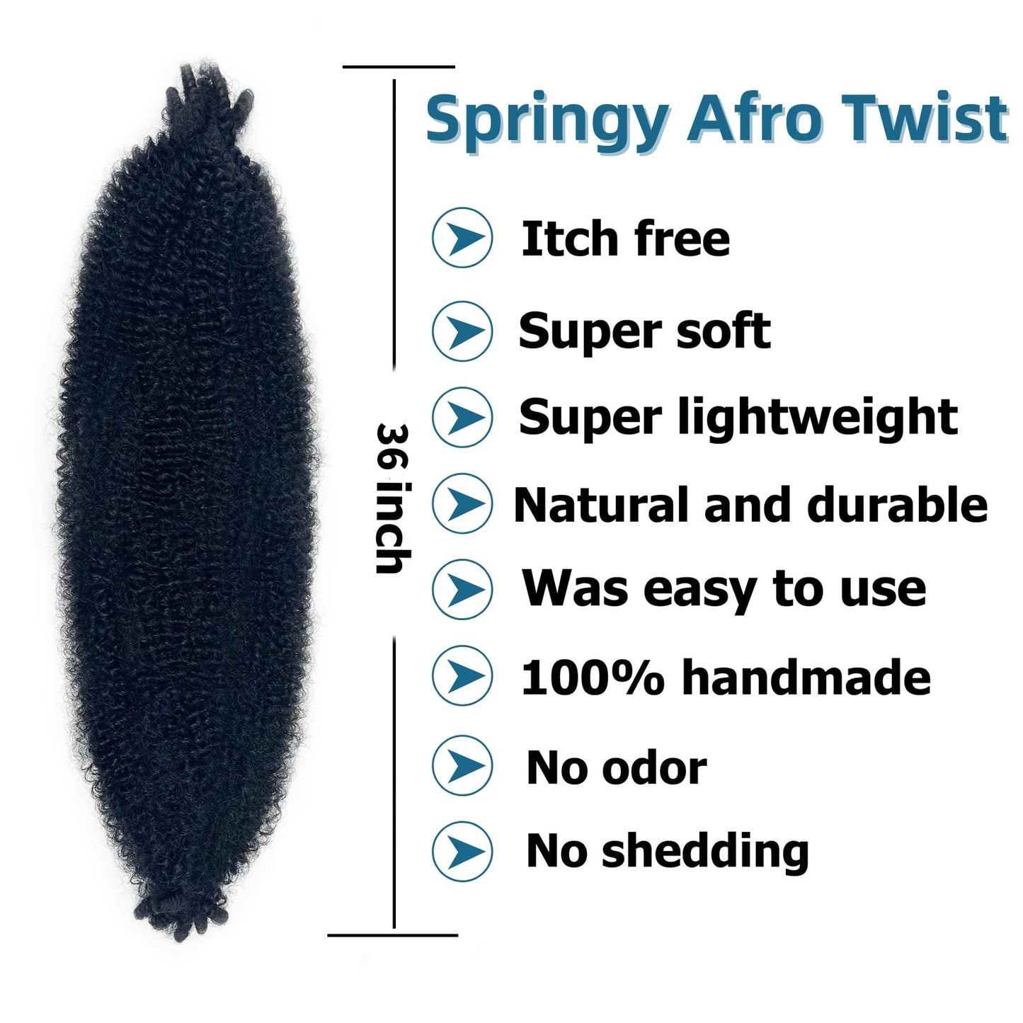Springy Afro Twist Hair 36 Inch 8 Packs 1B Marley Hair Pre-fluffed Spring Twist Hair Twisted Up Kinky Twist Cuban Twist Crochet Hair Pre-separated Braiding Hair For Black Women (36inch, 1b, 8packs)