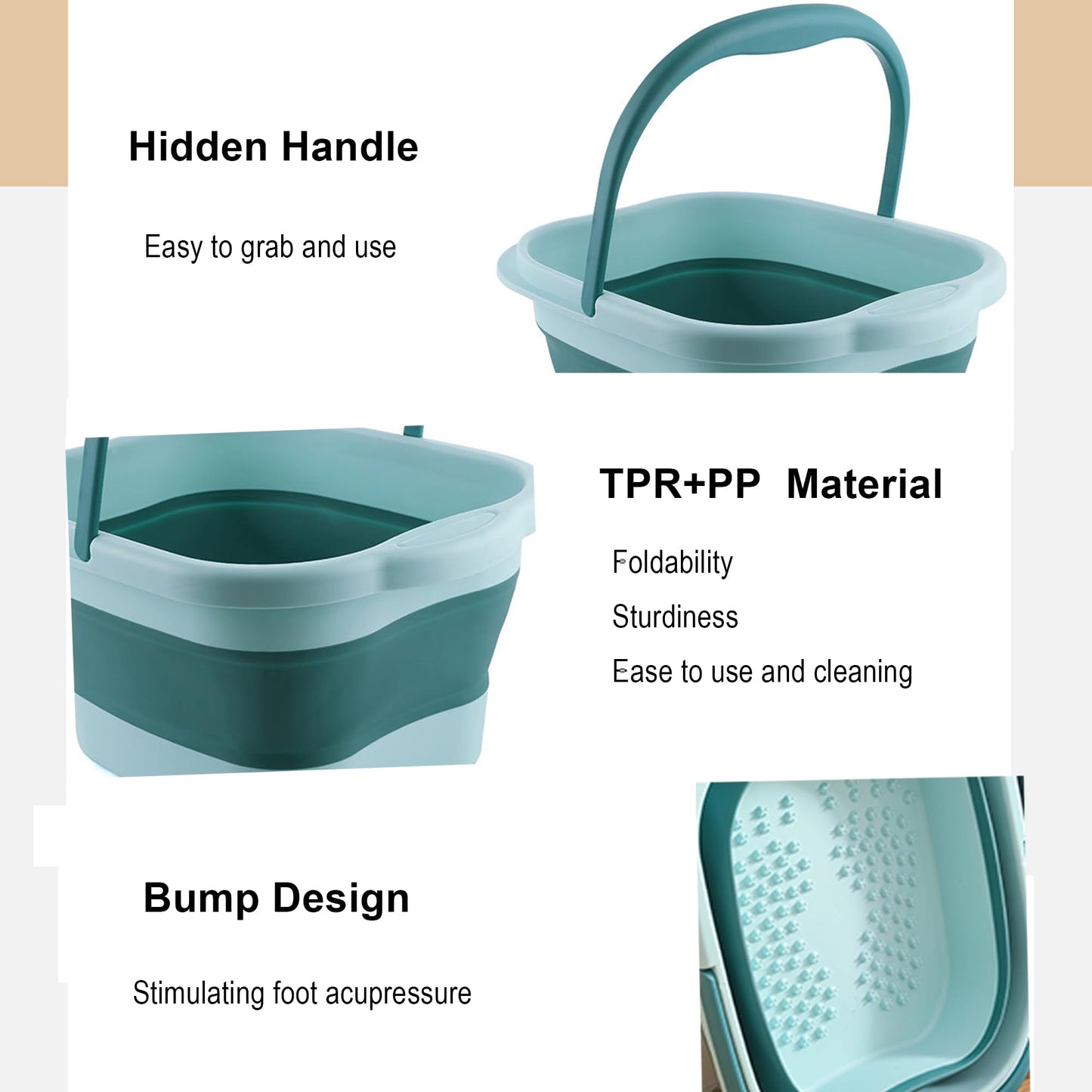 Leemeimei Foot Bath 15L(4 GL) Collapsible Foot Soak Tub with Handle, Foot Spa Bath Massager Foot Soaking for Dry Cracked Feet, Plastic Foot Bucket